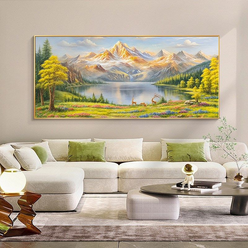 日照金山客厅装饰画山水风景油画横幅沙发背景墙挂画聚宝盆壁画