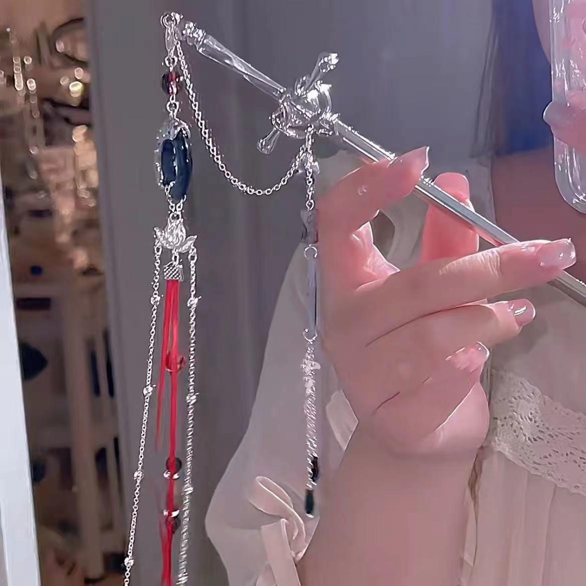 清冷新中式剑簪发簪高级古风盘发簪子步摇流苏汉服发饰头饰配饰品