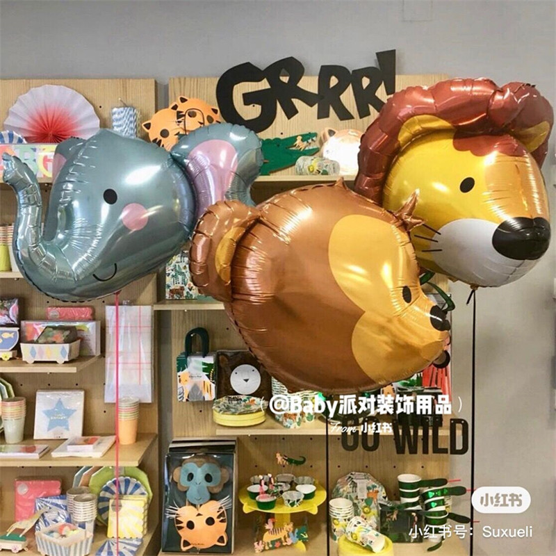 气国进口气球 熊D 狮子猴子头动物卡通铝箔膜美球浣3河马狐狸