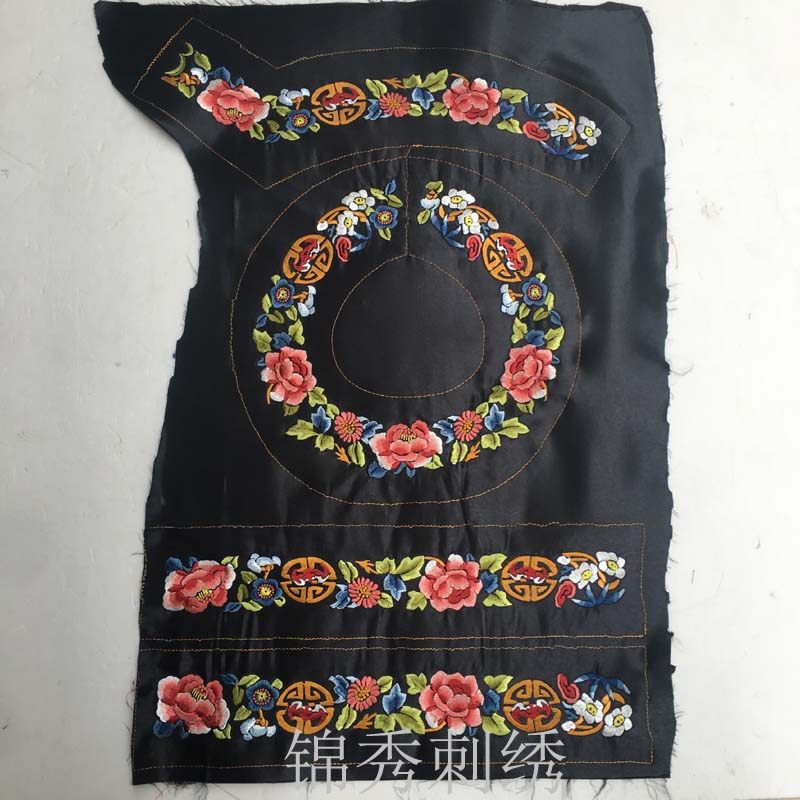 民边刺绣绣花绣片 机族绣片 托肩领花领肩衣襟套装 古代花绣辅料