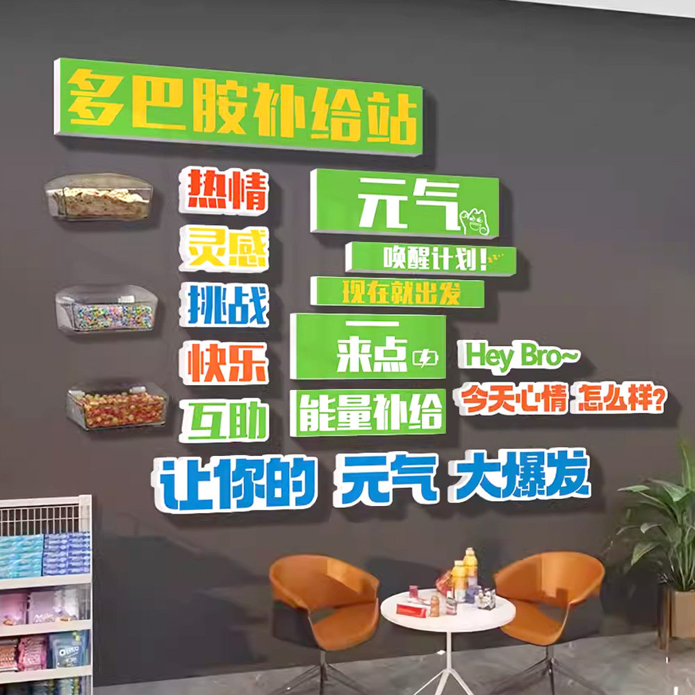 多给胺能量补巴站墙贴茶水间吧台布置文业企化办公室背景墙面装饰