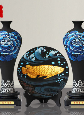 艺术花瓶摆古新厅式复古工艺品博件董架装饰品炭雕客中电视柜摆设