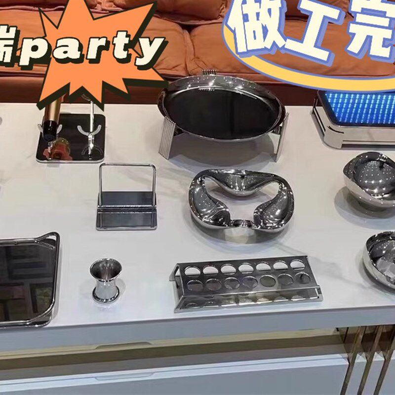 KTV摆台用品全套不锈钢话筒架酒吧派对房包厢桌面烟灰缸摆件套装