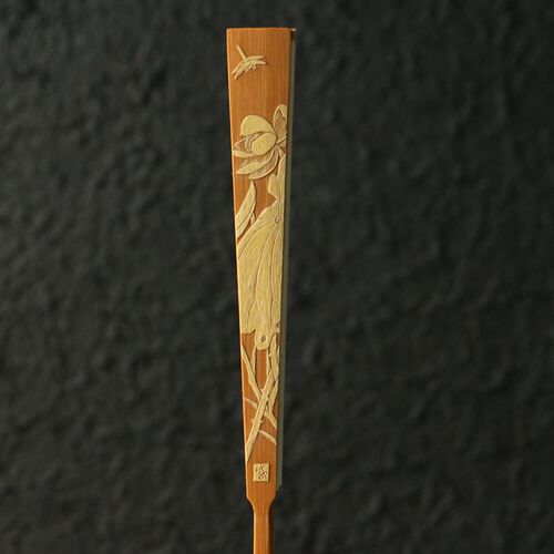 小品名家玩有良纯手工留青雕刻花鸟图老玉竹文戚竹折扇七寸精扇子