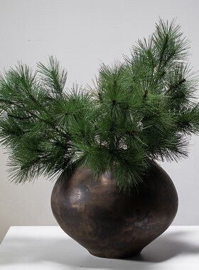 侘寂风客厅陶瓷花器酒店民宿餐厅玄关复古仿真绿植中古风花瓶摆件