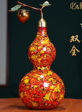 福式纯黄铜葫芦摆件中禄寿桃空心开口葫芦摆设全芦葫铜客厅装饰品