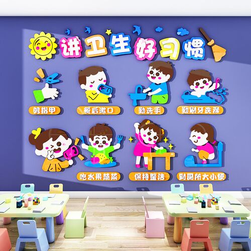 养成好习惯环创幼儿园墙面装饰教室走廊楼梯楼道文化墙贴材料布置