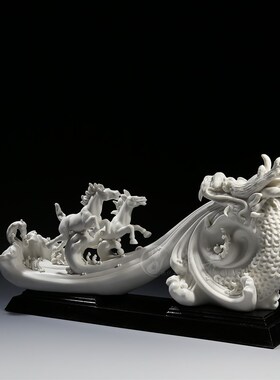 德化陶瓷16吋龙马精神龙摆件家居饰品工艺品 马摆件乔迁新居礼品