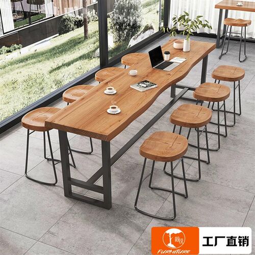 吧奶桌实木靠墙阳台休闲酒吧台咖啡厅甜品台茶店商用高脚桌椅组合