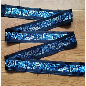 三霞色汉刺齐胸齐腰蓝帔布艺装饰织带绣花花边衣缘领边服绣