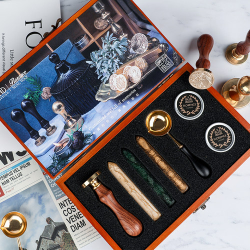 制国火口进漆印章礼盒套装来图定英高端婚礼请柬封蜡礼品