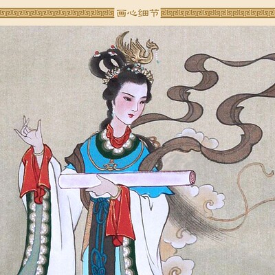 天孙娘娘神像画 牛郎织女卷像 织纴女画仙丝绸画画轴挂神定制订做