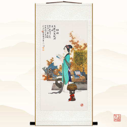 班昭画像 物姬曹大家 古代班女人才卷轴挂画 绢布丝绸装饰画定制