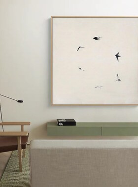现代极简艺术装饰画抽象飞鸟正方形画客厅沙发背景墙餐厅卧室挂画