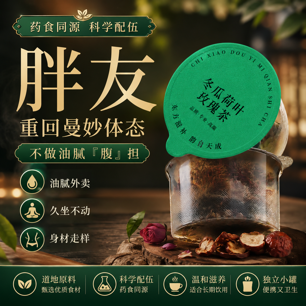 冬瓜荷叶玫瑰茶体态臃肿肚子大水肿解腻清爽对脂肪说拜拜专攻大肚