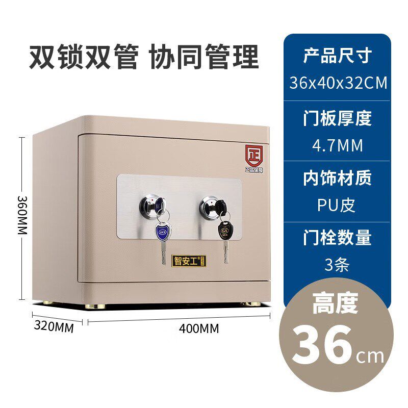 智安工保险保双人双锁协同管理全钢柜险箱商用办公钥匙款保管柜