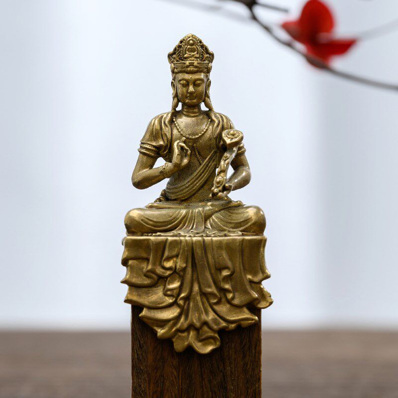纯黄铜文殊普好摆件普贤王如书神像摆件贤看精致来房茶空间装饰品