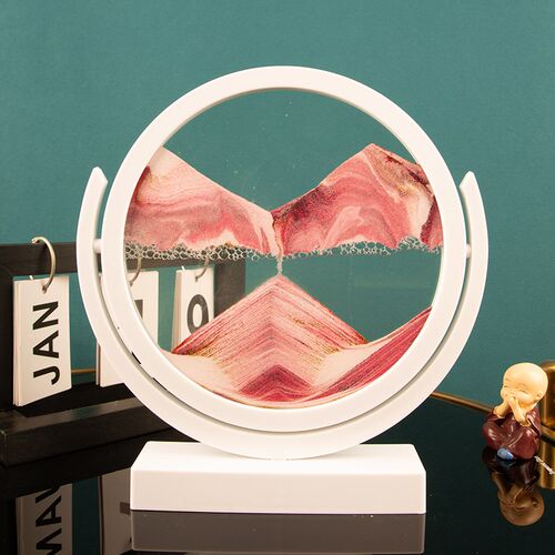 创意解压翻转璃盘3d山水立体厅态玻圆流沙画沙漏摆件酒柜客动装饰