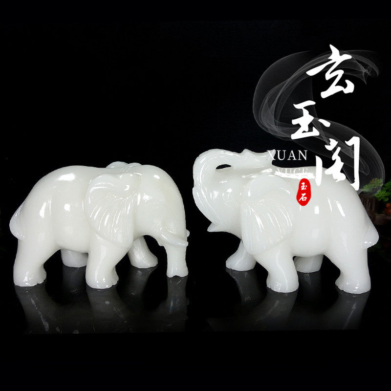 天然阿白汗富玉大象摆饰客厅送关吸水象一对商铺开业玄礼家居饰品
