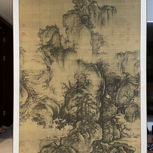 1:1郭熙早春图山水画国画古喷微代名画厅制品客复装饰画画芯高清