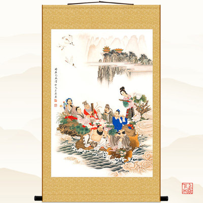 八仙过海画制挂画道吕洞宾丝绸装饰画  教神仙卷轴画 可定像定做