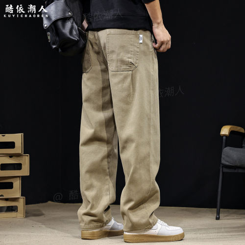 美式斜纹纯棉简约直筒休闲裤男士春秋2026新款宽松大码高端长裤子