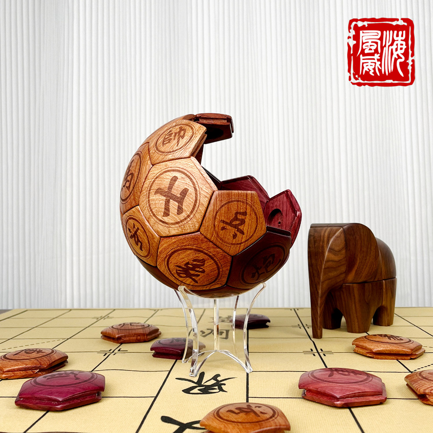 海风威实木象棋足球摆件高档中国象棋套装儿童圣诞礼盒送长辈