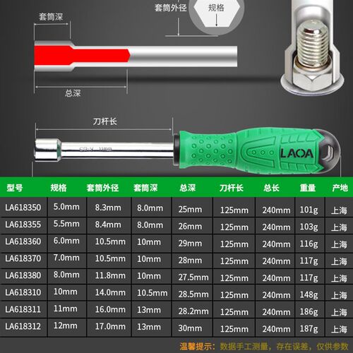老A 深孔套筒螺丝刀 六角螺丝批套筒扳手5/5.5/7MM套筒螺丝批