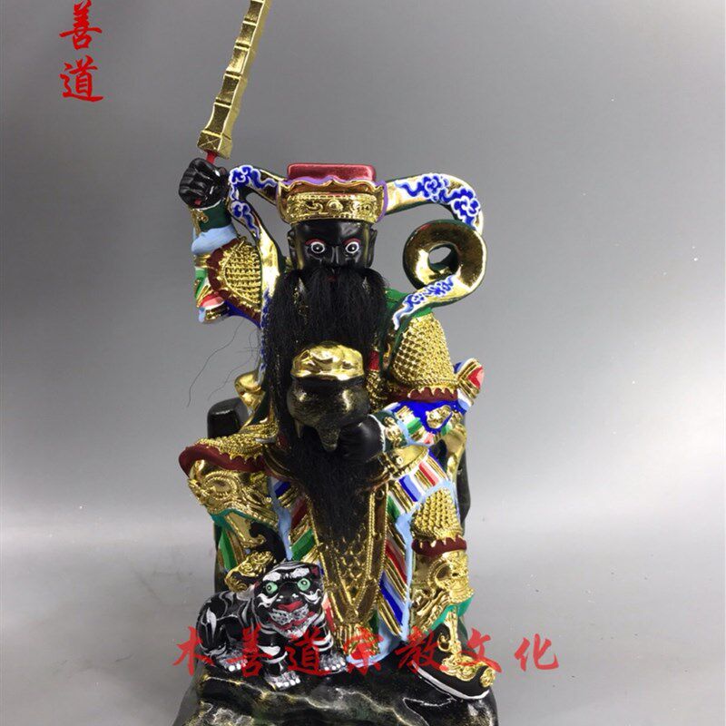 木雕神像护法神赵公明玄坛赵元帅樟木漆线雕精品手工20厘米