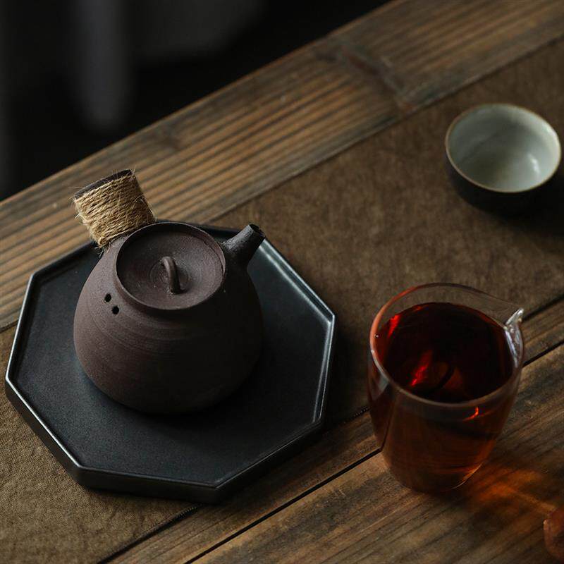 景德镇黑禅风功夫茶壶海棠壶承家用茶具套装茶壶拖盖碗茶壶座
