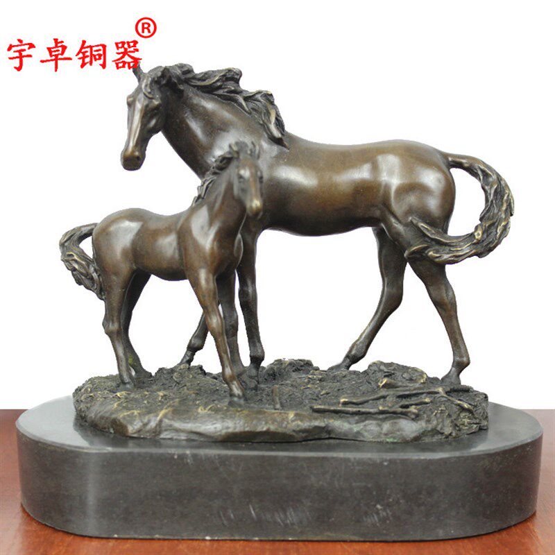 宇卓铜器母子马生肖马工艺品摆件 纯铜马黄铜马