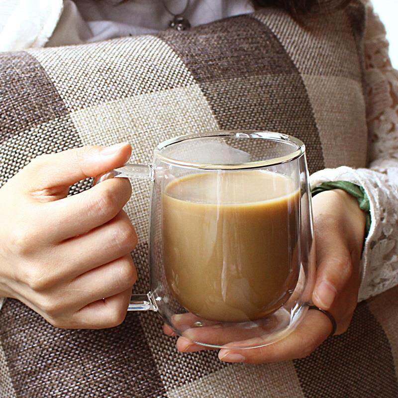 高硼硅防烫玻璃咖啡杯双层隔热早餐牛奶杯可爱女办公杯茶杯马克杯