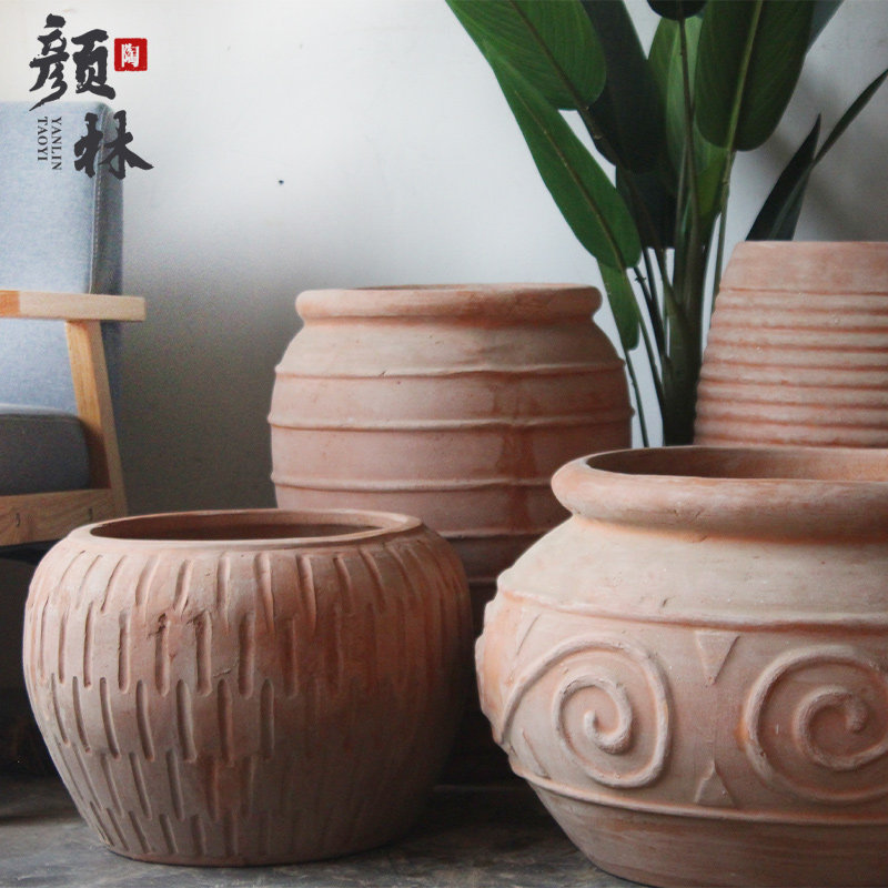复古欧式红陶大花盆全尺寸设计大口径土陶罐 大码红陶盆适用庭院