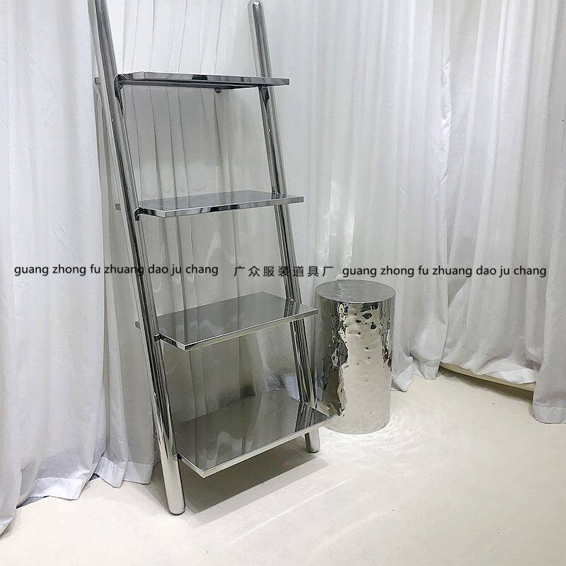 服装店展示架不锈钢层板架鞋包陈列架置物架靠墙落地架梯子流水架