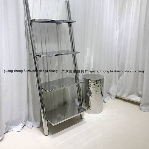 服装店展示架不锈钢层板架鞋包陈列架置物架靠墙落地架梯子流水架