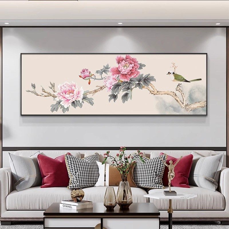 牡丹花开富贵图客厅挂画新中式装饰画大尺寸卧室壁画沙发背景墙画
