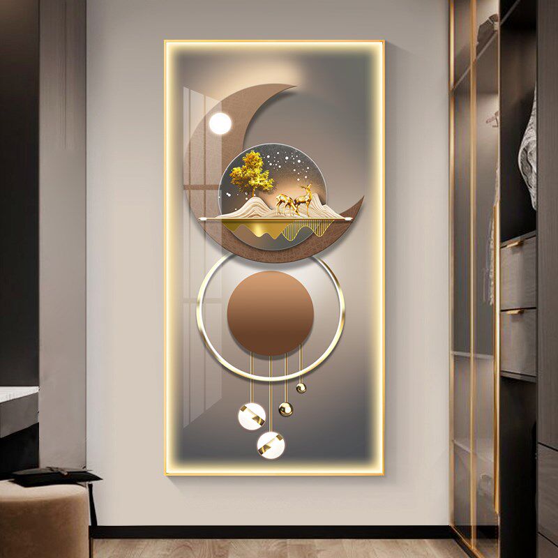 轻奢高级感带灯发光入户进门玄关装饰画走廊过道尽头挂画2024新款