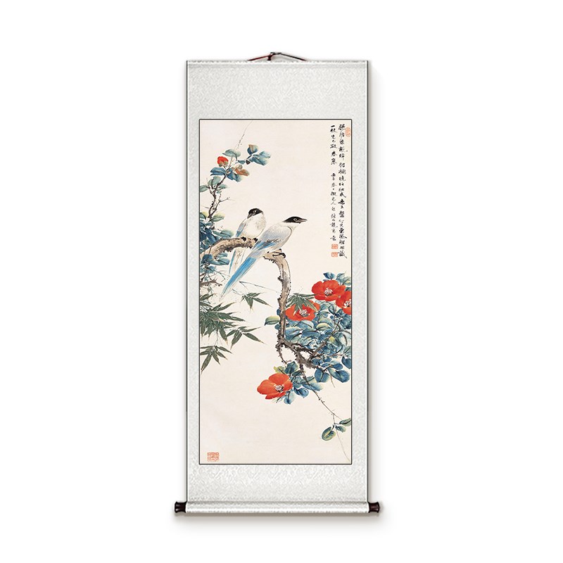 颜伯龙花鸟图卷轴挂画国画书房新中式客厅玄关装饰画竖版名家壁画