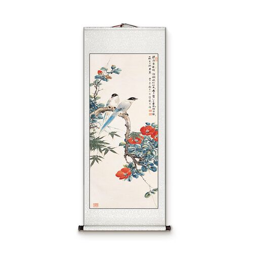 颜伯龙花鸟图卷轴挂画国画书房新中式客厅玄关装饰画竖版名家壁画