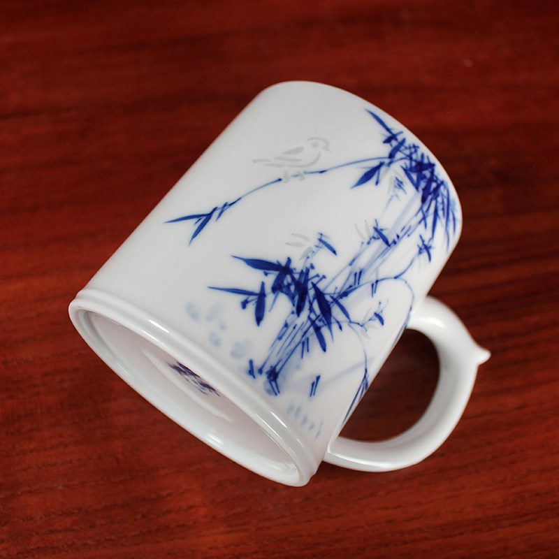 景德镇手绘青花玲珑单茶杯家用大号传统办公杯陶瓷品茗杯中式茶具