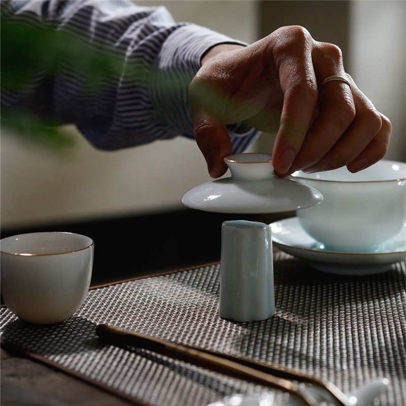 七色福 青瓷功夫茶具套装家用客厅简约泡茶壶礼品白瓷盖碗茶杯