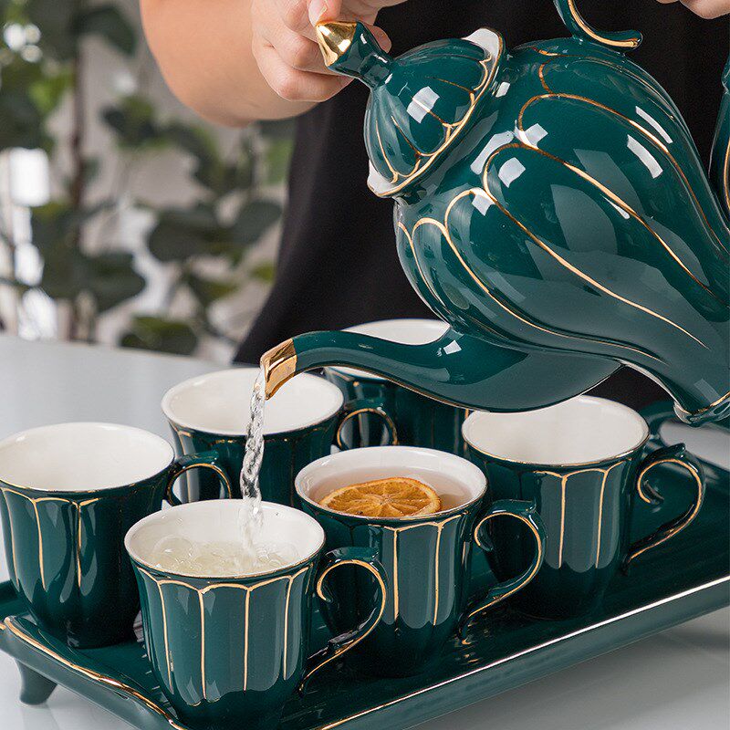 样板房间餐桌茶几描金茶具摆件水壶套装饰品展厅礼盒简约奢华厨房