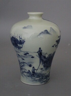 景德镇仿古陶瓷同治青花江南水乡梅瓶家居装饰展柜收藏摆件新中式