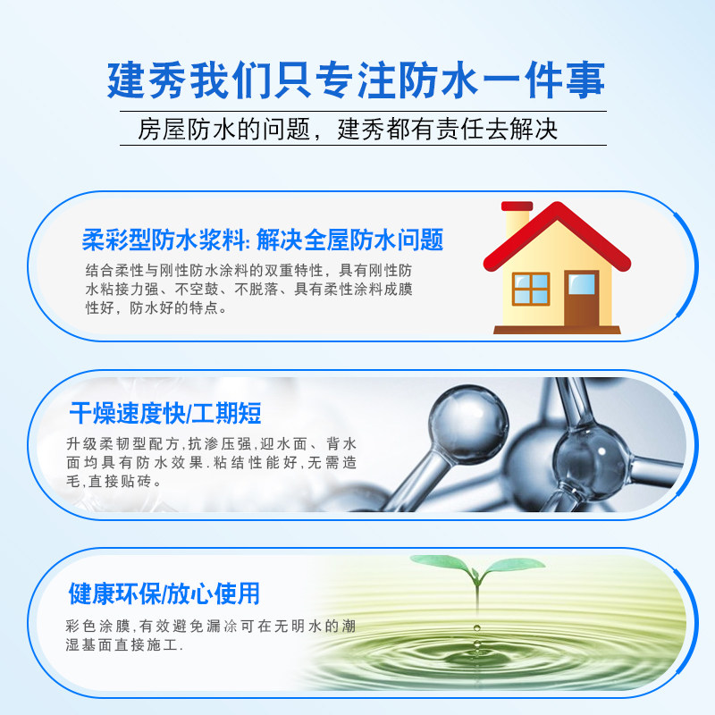 建秀蓝色聚合物防水涂料室内厨房卫生间墙面地面屋顶补漏柔韧型