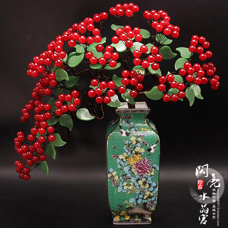 天然红水晶招财树发财树居家客厅创意装饰品陶瓷摇钱树办公室摆件