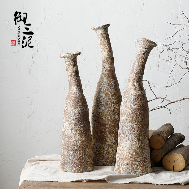 景德镇侘寂复古风花瓶手工陶花器创意粗陶罐陶艺干花花瓶民宿文艺