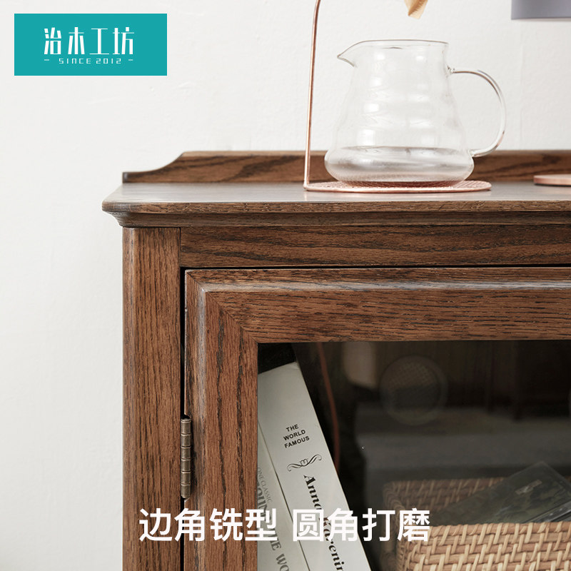 全实木厅柜小书柜胡桃色红橡木展示柜客厅边柜组合柜角柜美式家具