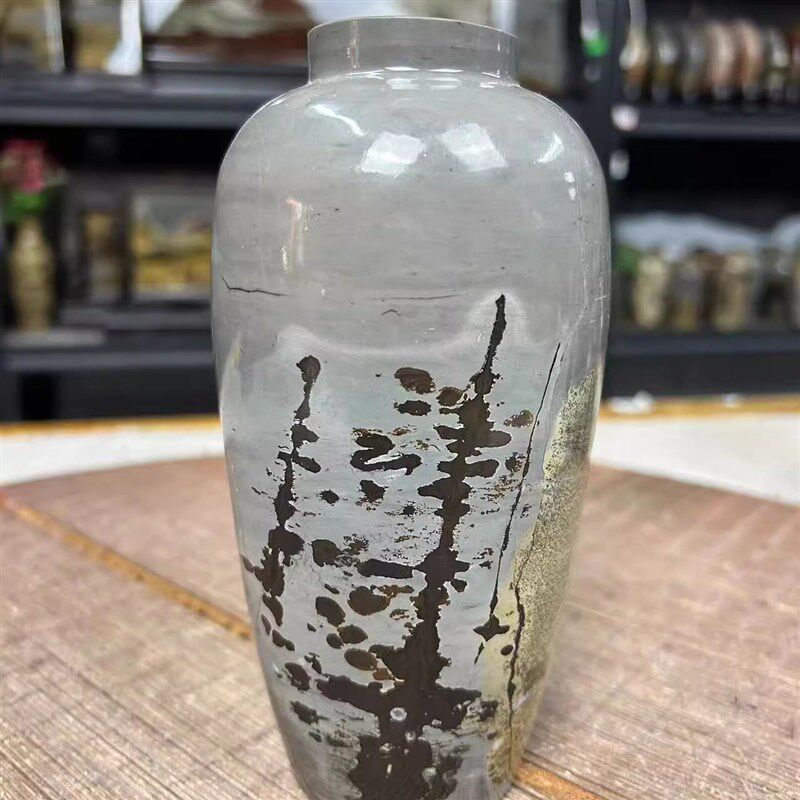 国画草花天笔奇石花瓶然筒四方柱实木底座摆件办宅室玄关镇公石头