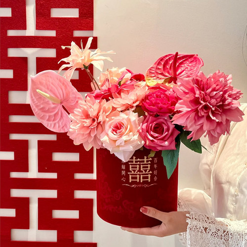 婚房布卧套装男女方置室客厅结婚房仿真花摆抱DIY件抱桶