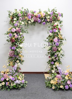 婚饰仿艺紫色拱门花真假花婚礼迎宾区软装庆舞台布置橱窗背景酒店